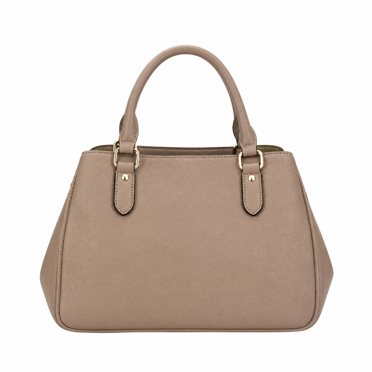 Baglora Structured Taupe Satchel Handbag with Gold-Tone Hardware