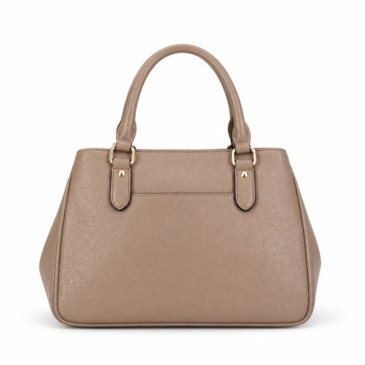 Baglora Structured Taupe Satchel Handbag with Gold-Tone Hardware