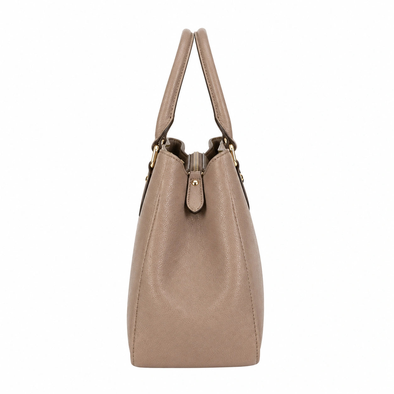 Baglora Structured Taupe Satchel Handbag with Gold-Tone Hardware