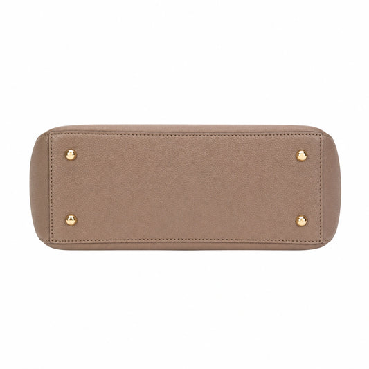 Baglora Structured Taupe Satchel Handbag with Gold-Tone Hardware