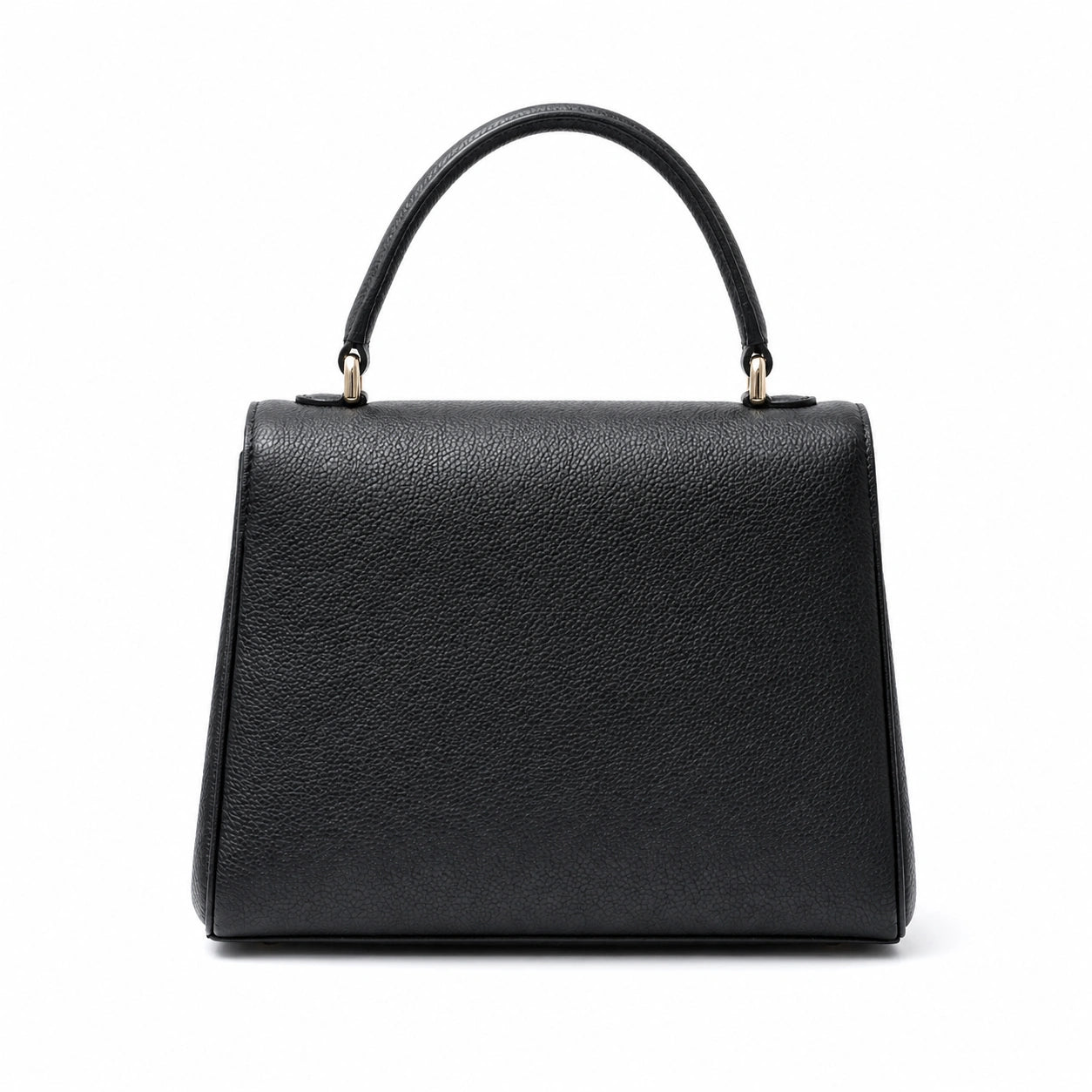 Baglora Black Leather Flap Satchel Handbag with Gold-Tone Hardware