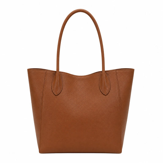 Baglora Brown Leather Tote Handbag with Shoulder Straps