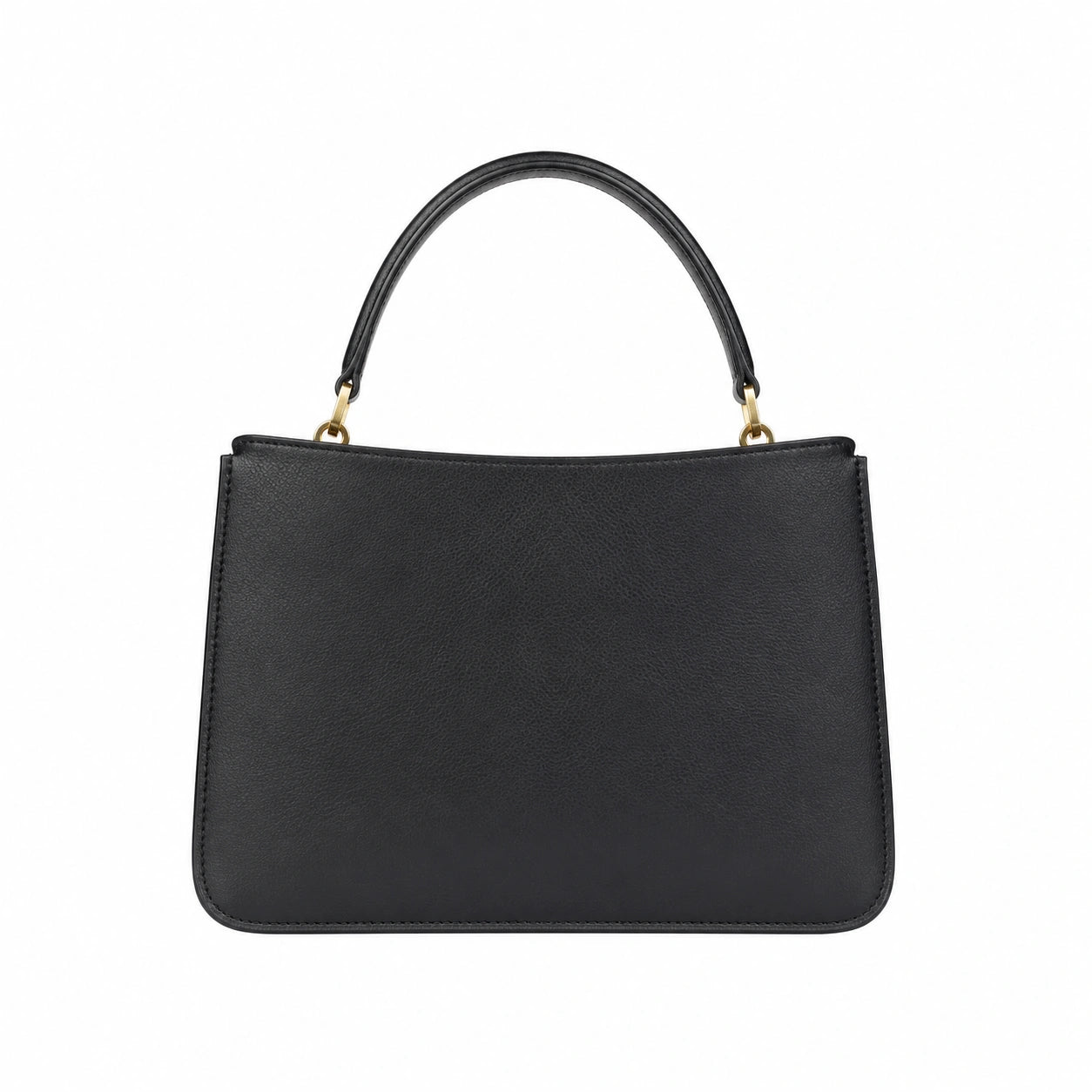 Baglora Black Leather Structured Top Handle Handbag with Gold-Tone Feet