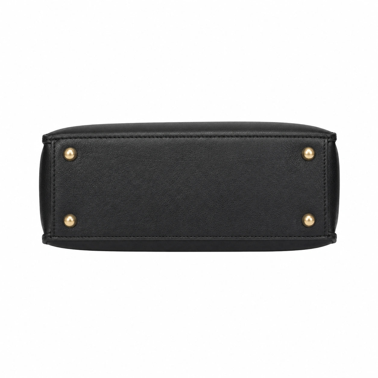 Baglora Black Leather Structured Top Handle Handbag with Gold-Tone Feet