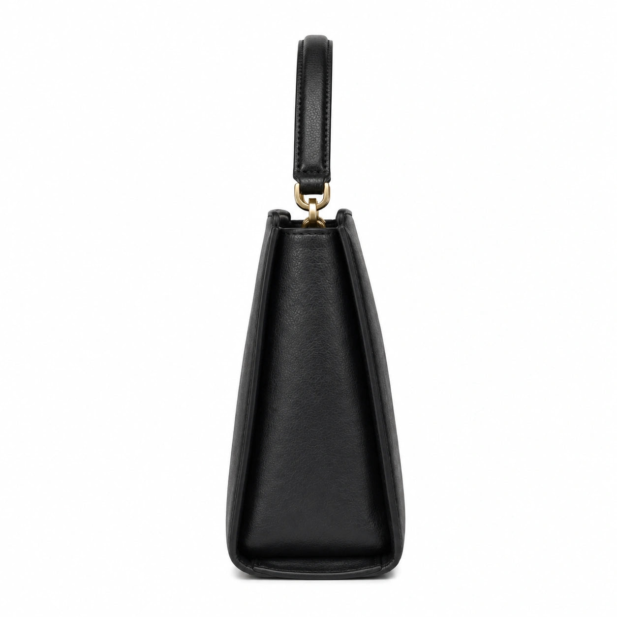 Baglora Black Leather Structured Top Handle Handbag with Gold-Tone Feet