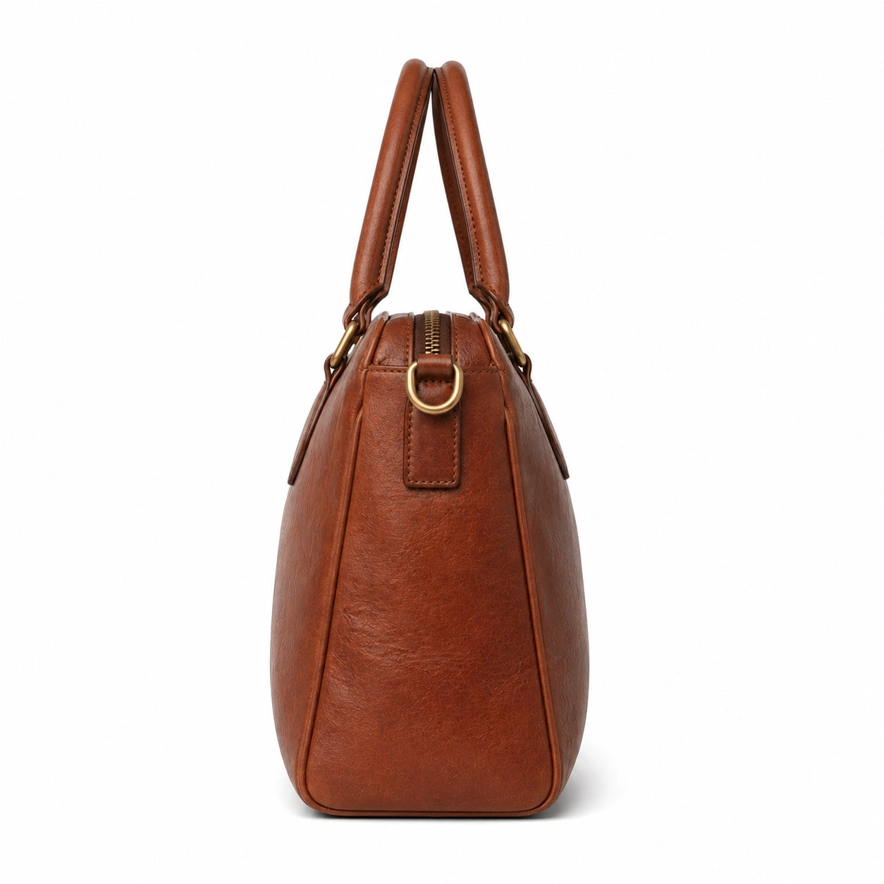 Baglora Brown Leather Boston Satchel Handbag with Top Handles