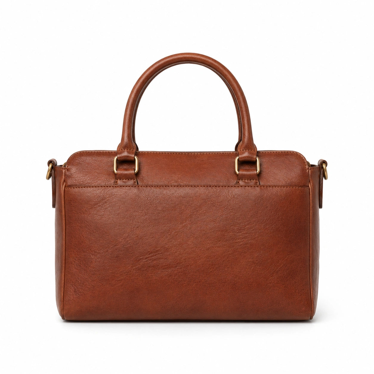 Baglora Brown Leather Boston Satchel Handbag with Top Handles