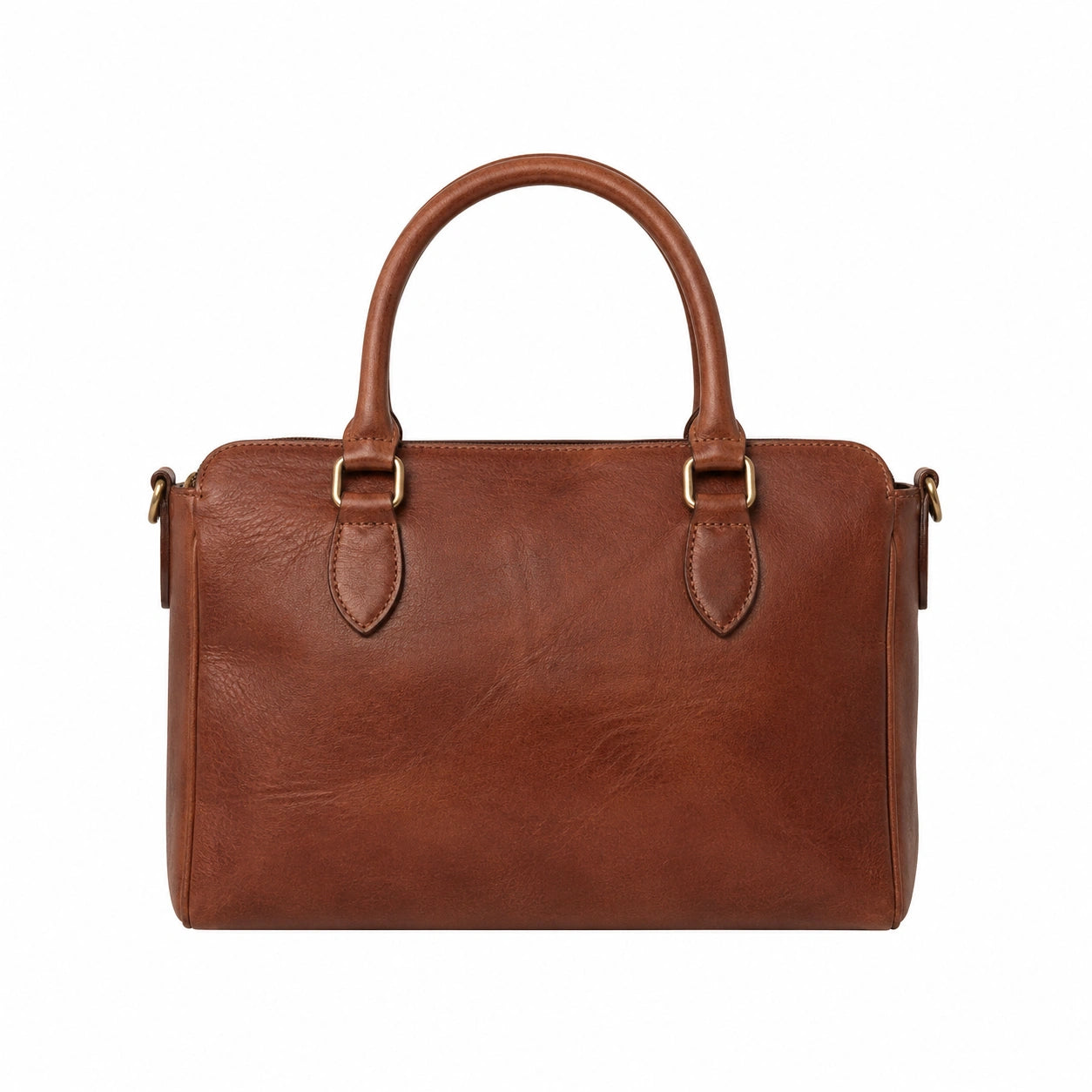 Baglora Brown Leather Boston Satchel Handbag with Top Handles