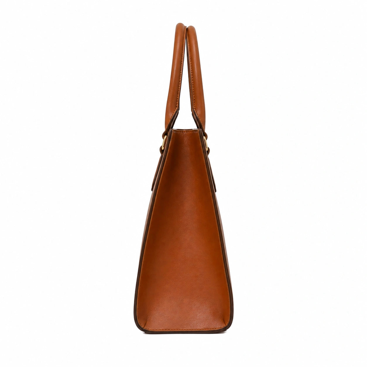Baglora Brown Leather Structured Tote Handbag with Metal Feet