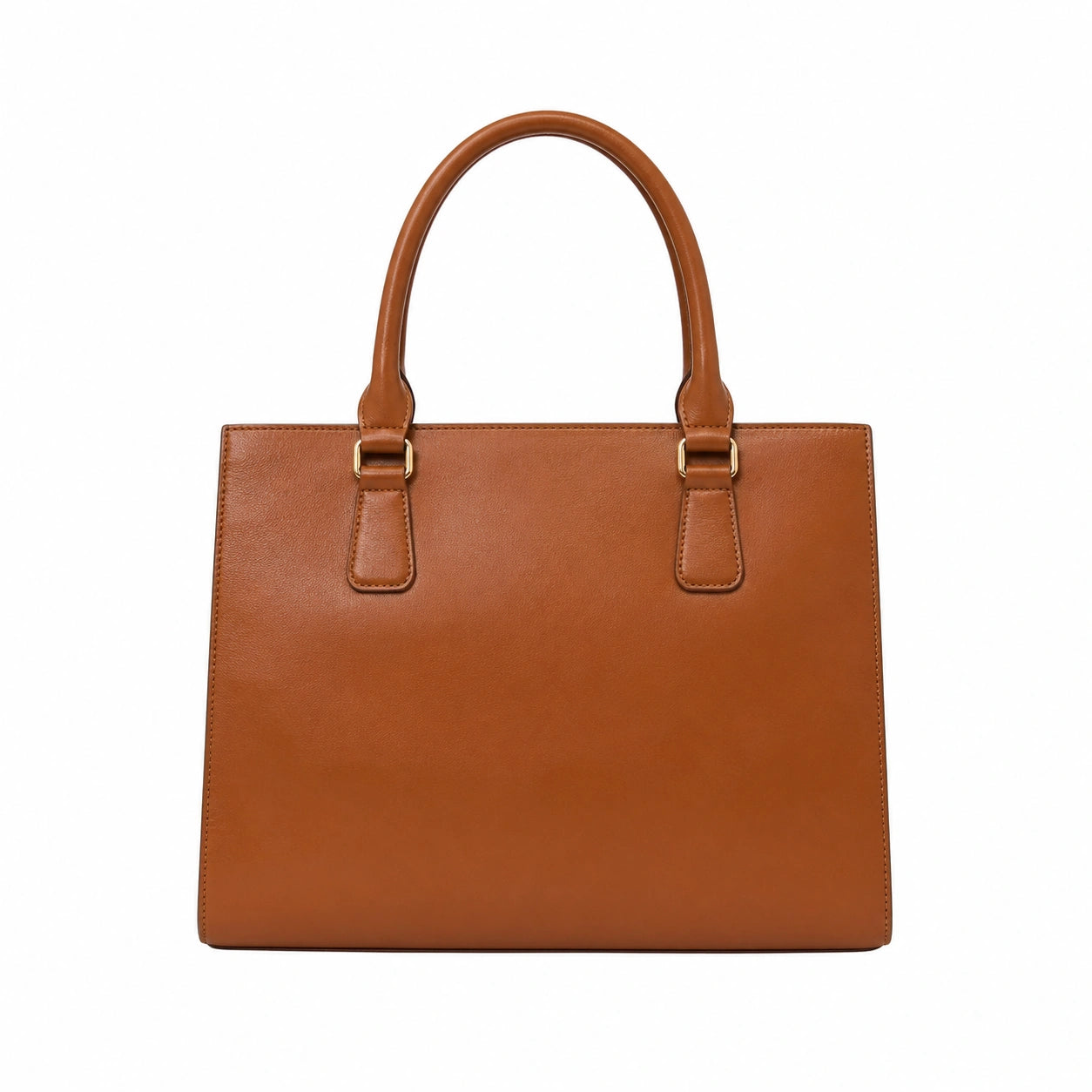 Baglora Brown Leather Structured Tote Handbag with Metal Feet