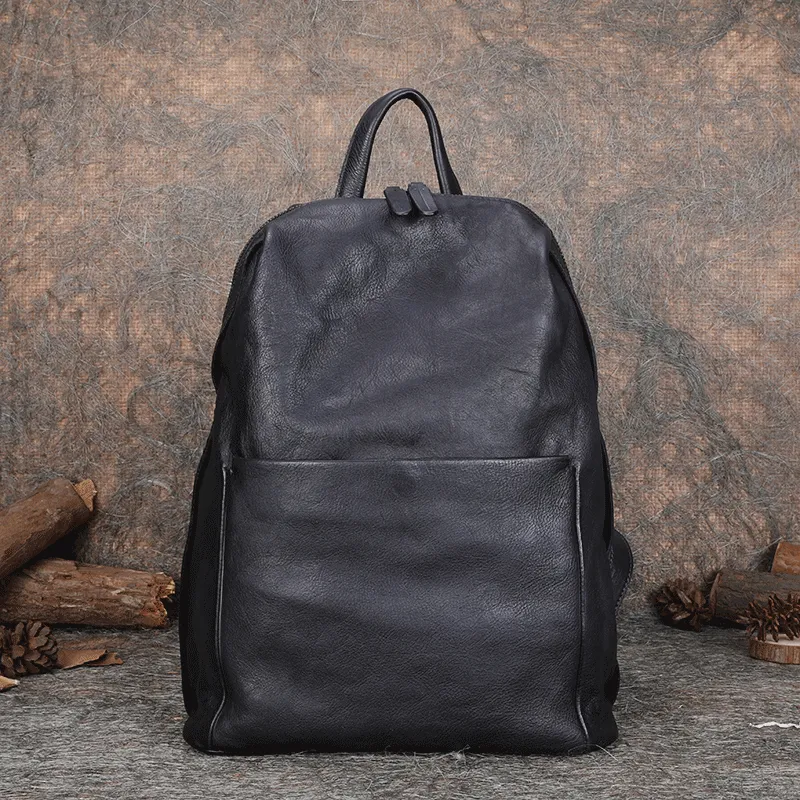 Best Minimalist Black Gray Leather Rucksack Womens Vintage School Backpacks Leather Backpack Purse