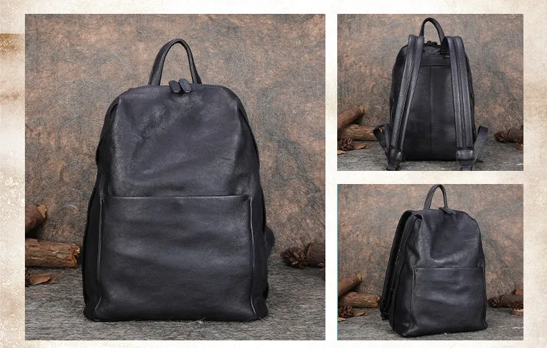 Best Minimalist Black Gray Leather Rucksack Womens Vintage School Backpacks Leather Backpack Purse