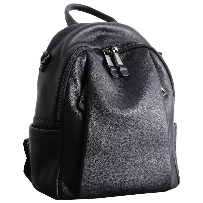 Black Leather Satchel Backpacks Womens Cute School Backpack Purse Black Leather College Rucksack for Ladies