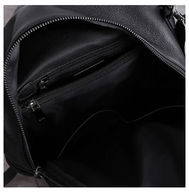 Black Leather Satchel Backpacks Womens Cute School Backpack Purse Black Leather College Rucksack for Ladies