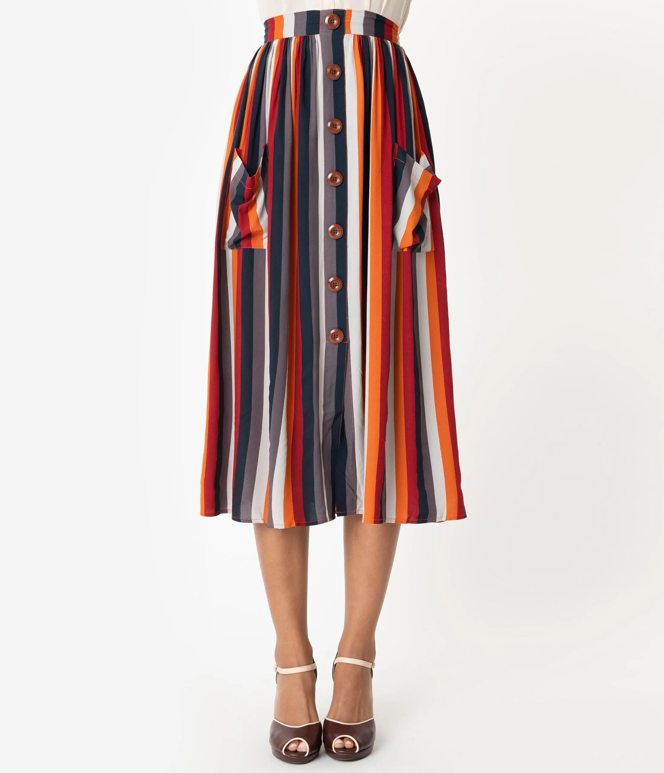 Bright & Beautiful Penny Striped Midi Skirt