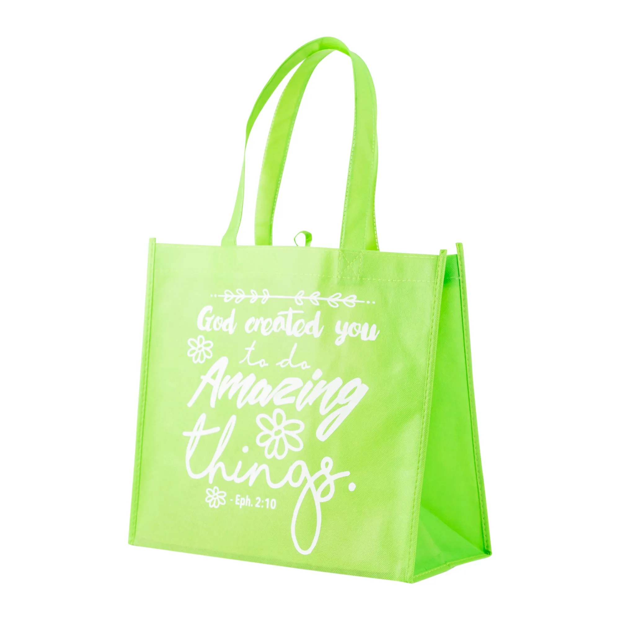 Lime Green Eco Tote Bag - Ephesians 2:10 "God Created You to Do Amazing Things"