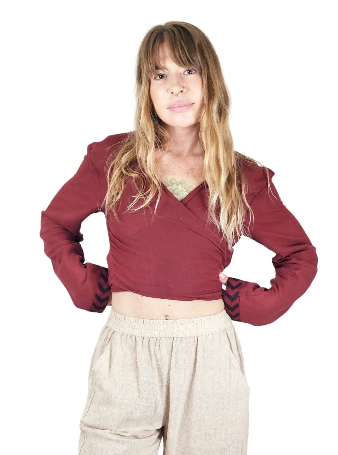 Maroon Long Sleeve Wrap Top