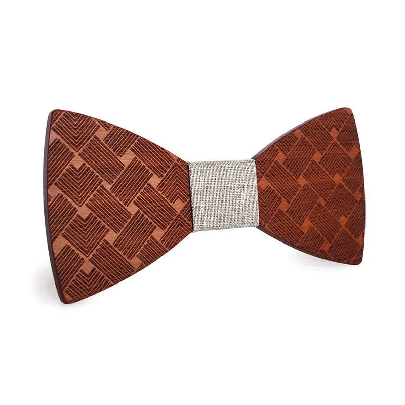 Men's Woven Pattern Wooden Bow Tie