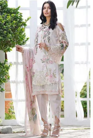 Pakistani Style Unstitched Light Pink Lawn Cotton Suit