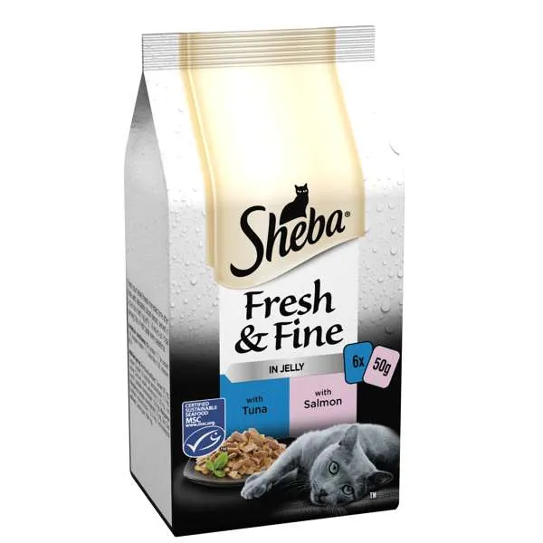 Sheba Fresh & Fine Cat Pouches With Tuna & Salmon In Jelly - CASE OF 8 (6 x 50g cartons)