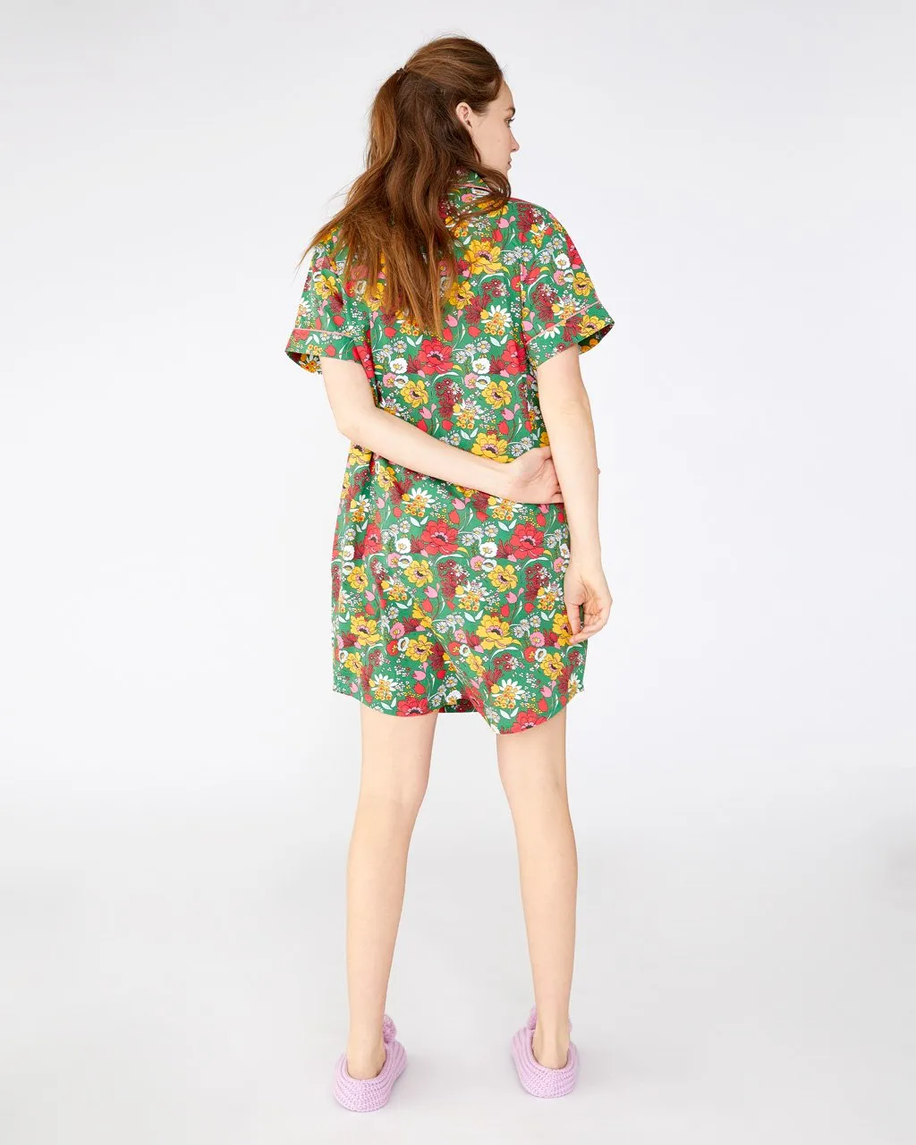 Short Sleeve Leisure Dress - Emerald Super Bloom