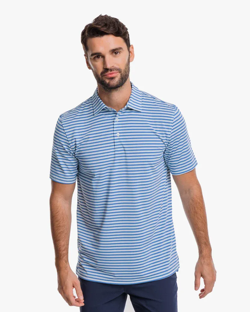 Southern Tide Men's Driver Gulf Stripe Performance Polo / Atlantic Blue