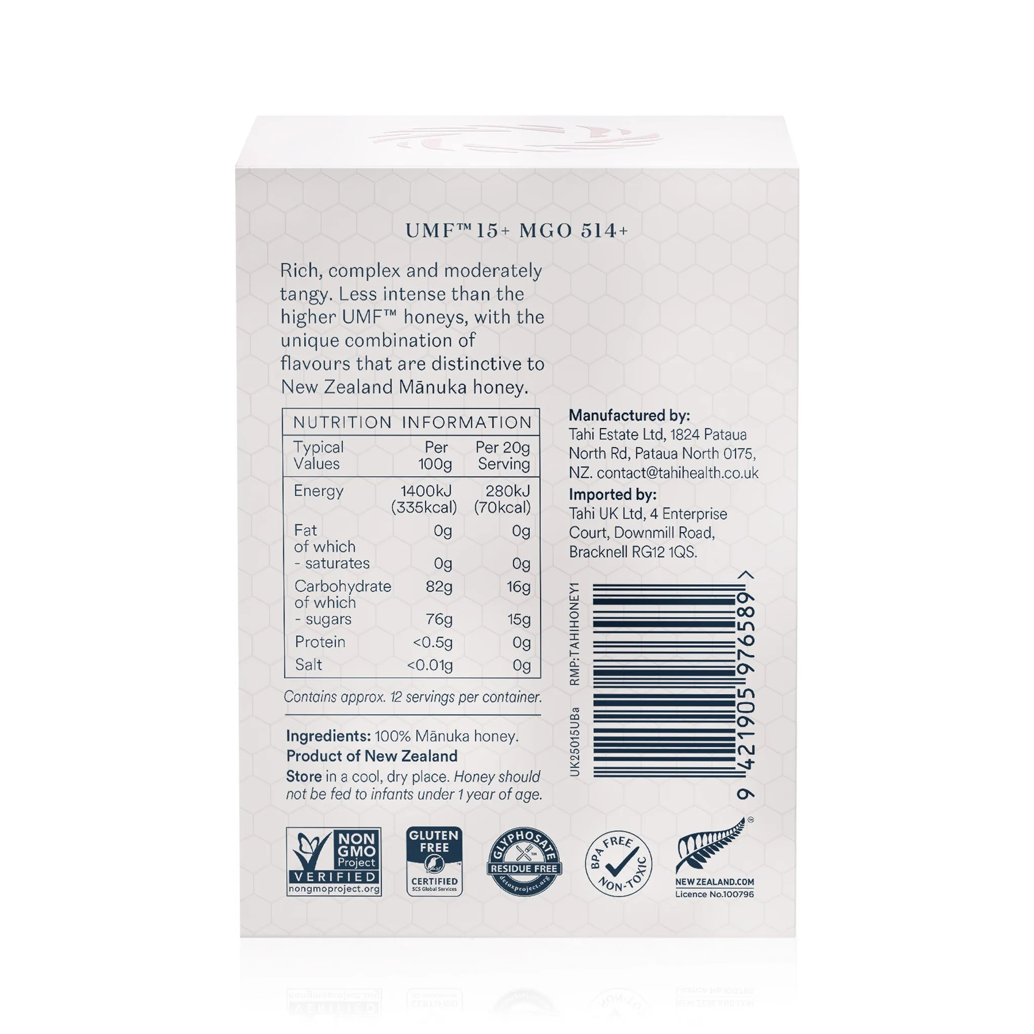 Tahi Manuka Honey UMF 15  (MGO 514 ) 250g