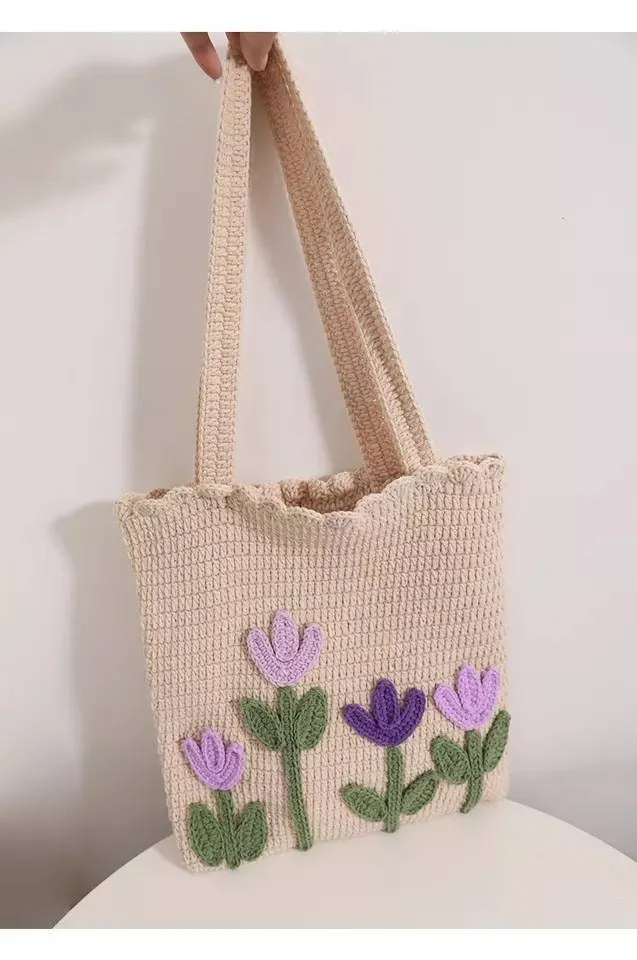 Tulip Flower Yarn Crochet Shoulder Bag Ecofriendly Gift