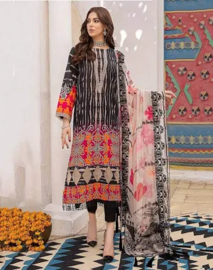 Unstitched Black Pakistani Style Lawn Cotton Dress Material